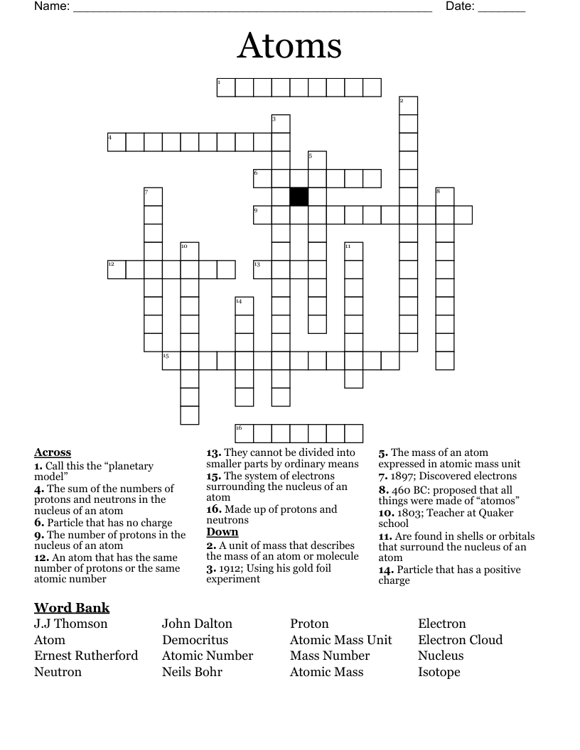 Atoms Crossword