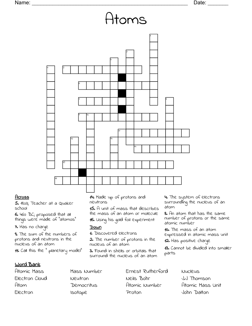 Atoms Crossword