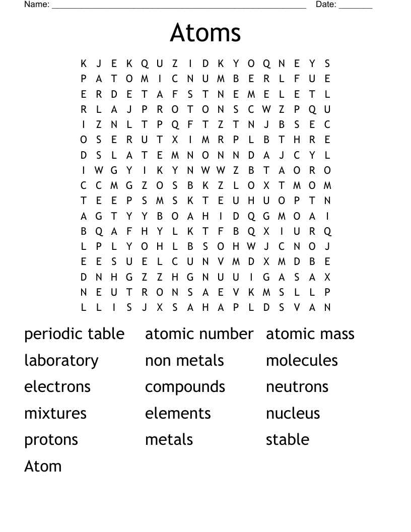 Atoms Word Search