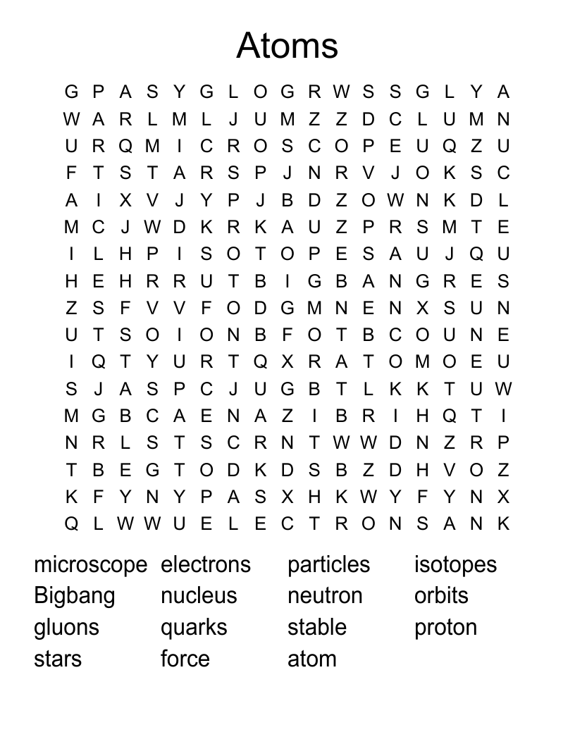 Atoms Word Search