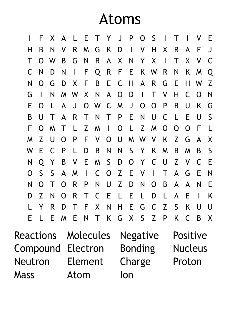 Atoms Word Search