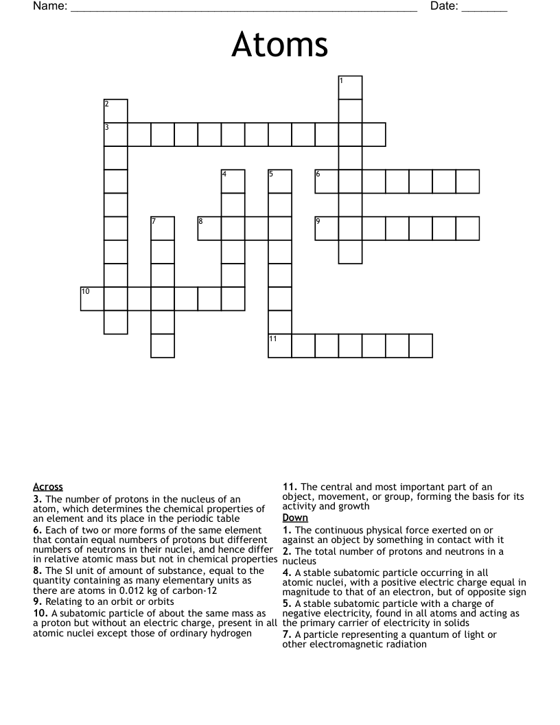 Atoms Crossword