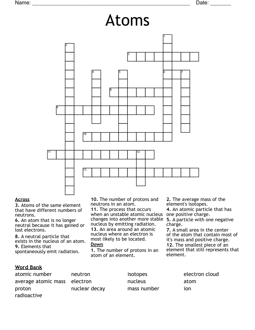 Atoms Crossword