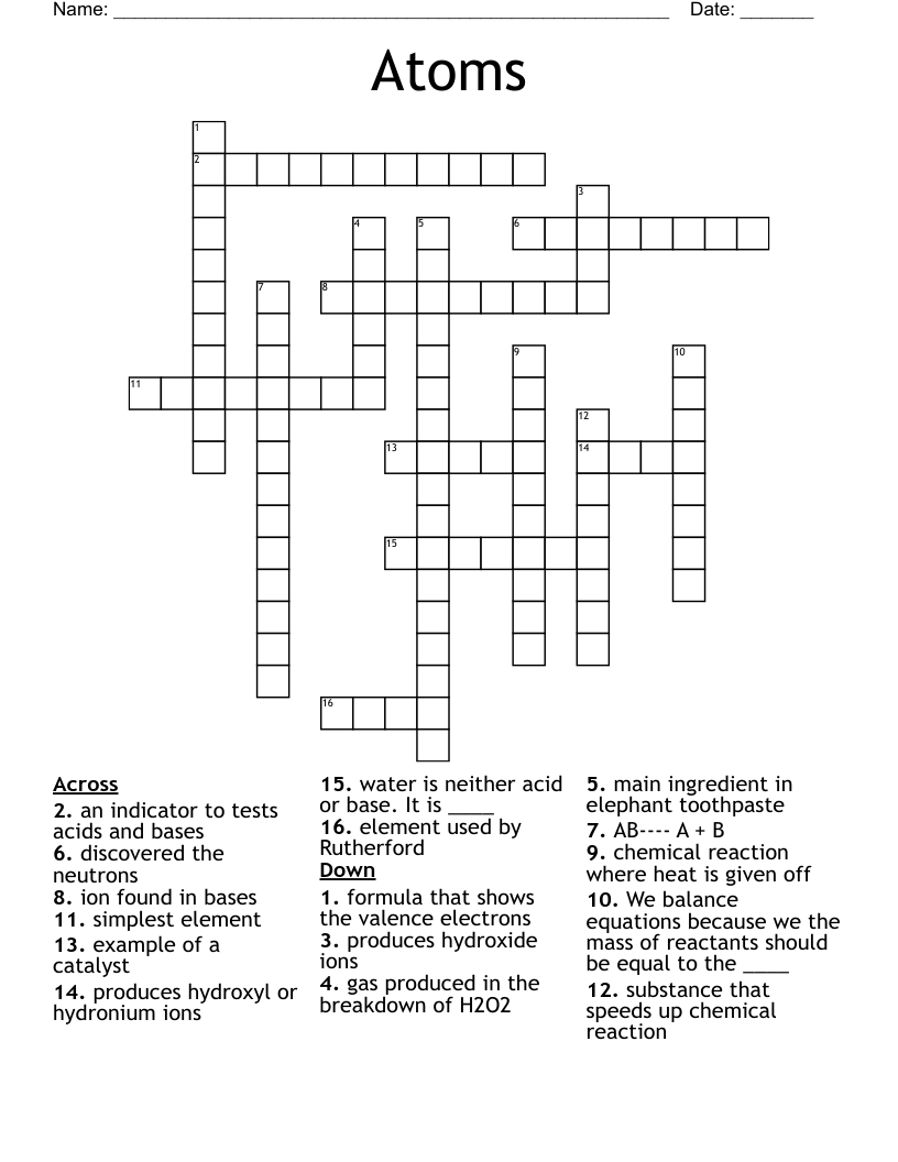 Atoms Crossword
