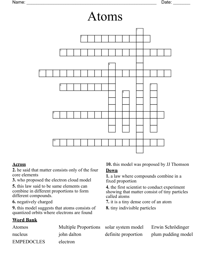 Atoms Crossword