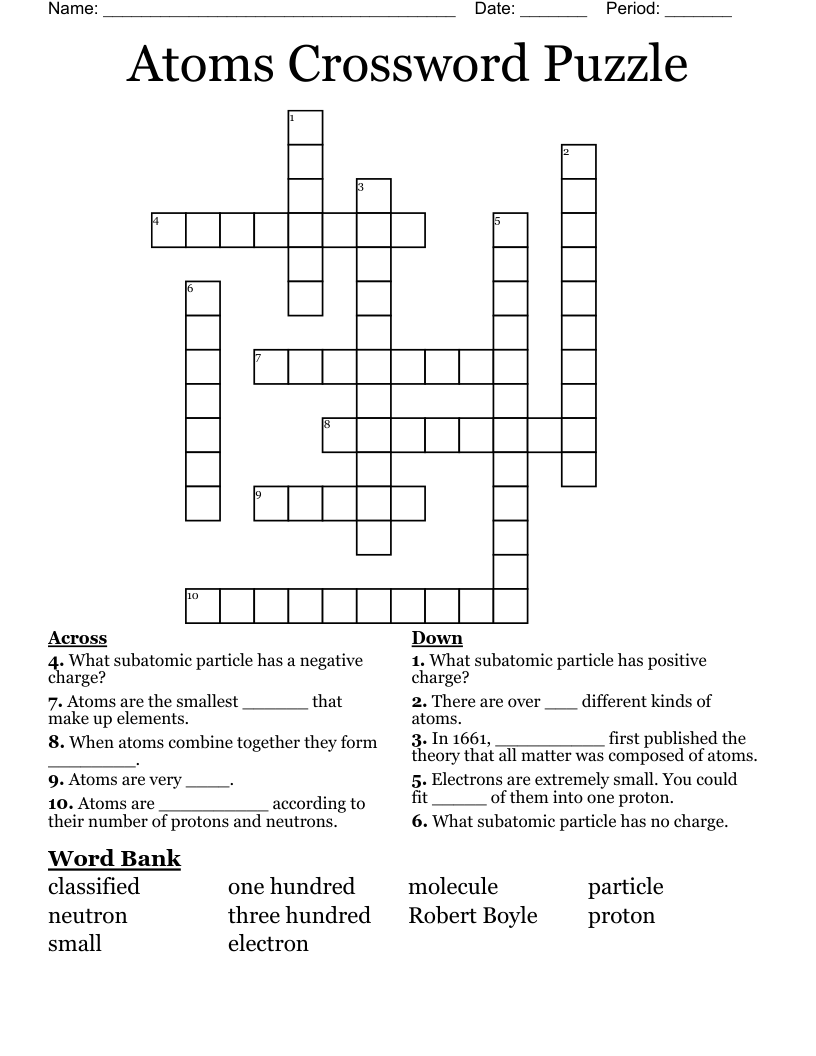 Atoms Crossword Puzzle