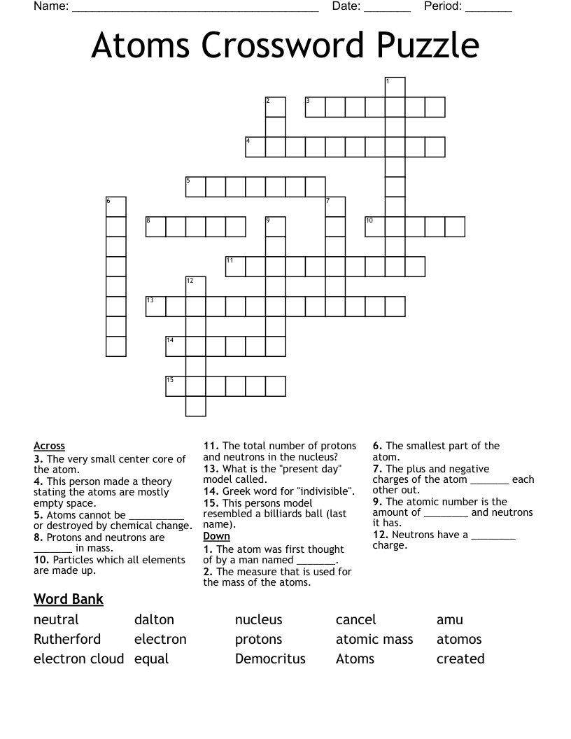 Atoms Crossword Puzzle
