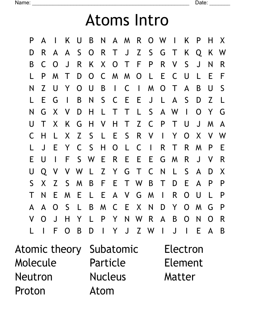 Atoms Intro Word Search