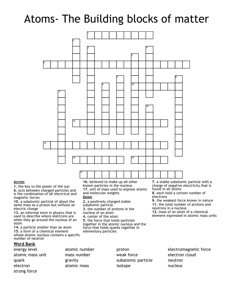 Atoms- The Building blocks of matter Crossword