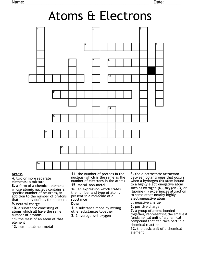 Atoms & Electrons Crossword