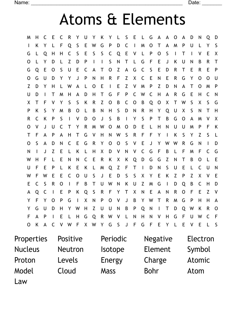 Atoms & Elements Word Search