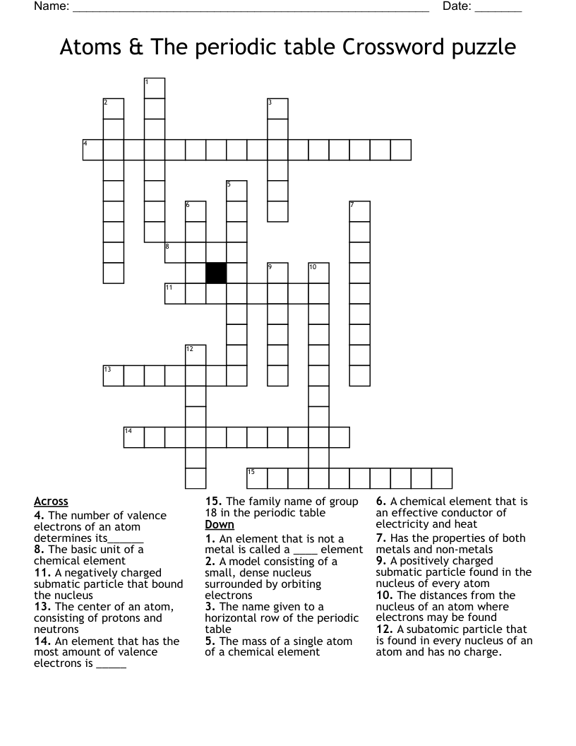 Atoms & The periodic table Crossword puzzle
