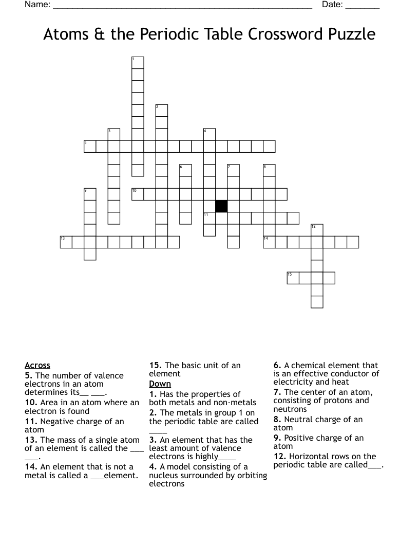 Atoms & the Periodic Table Crossword Puzzle