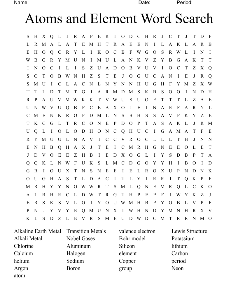 Atoms and Element Word Search
