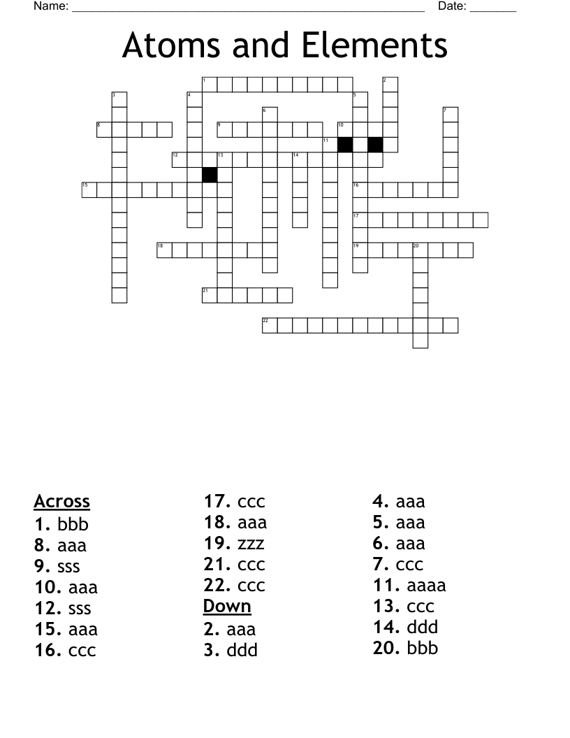 Atoms and Elements Crossword