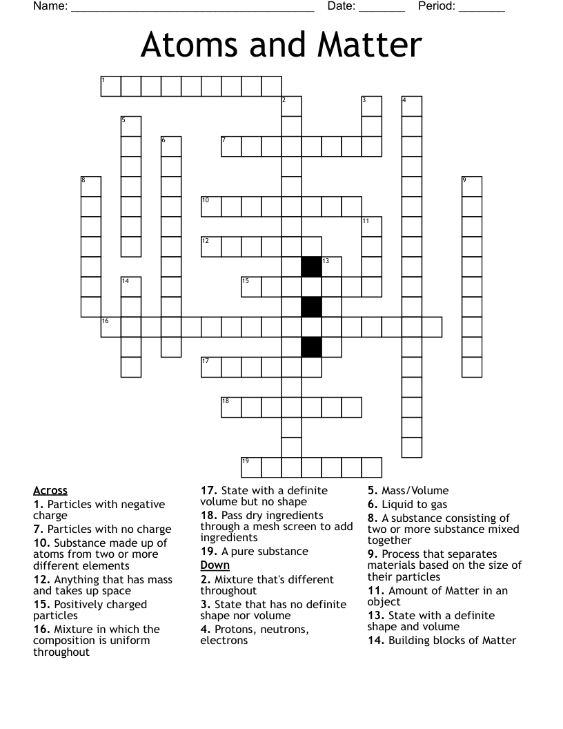 Atoms and Matter Crossword