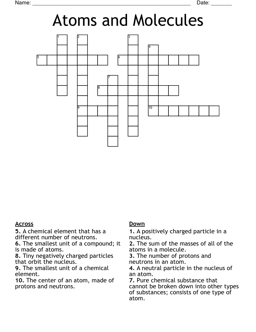 Atoms and Molecules Crossword
