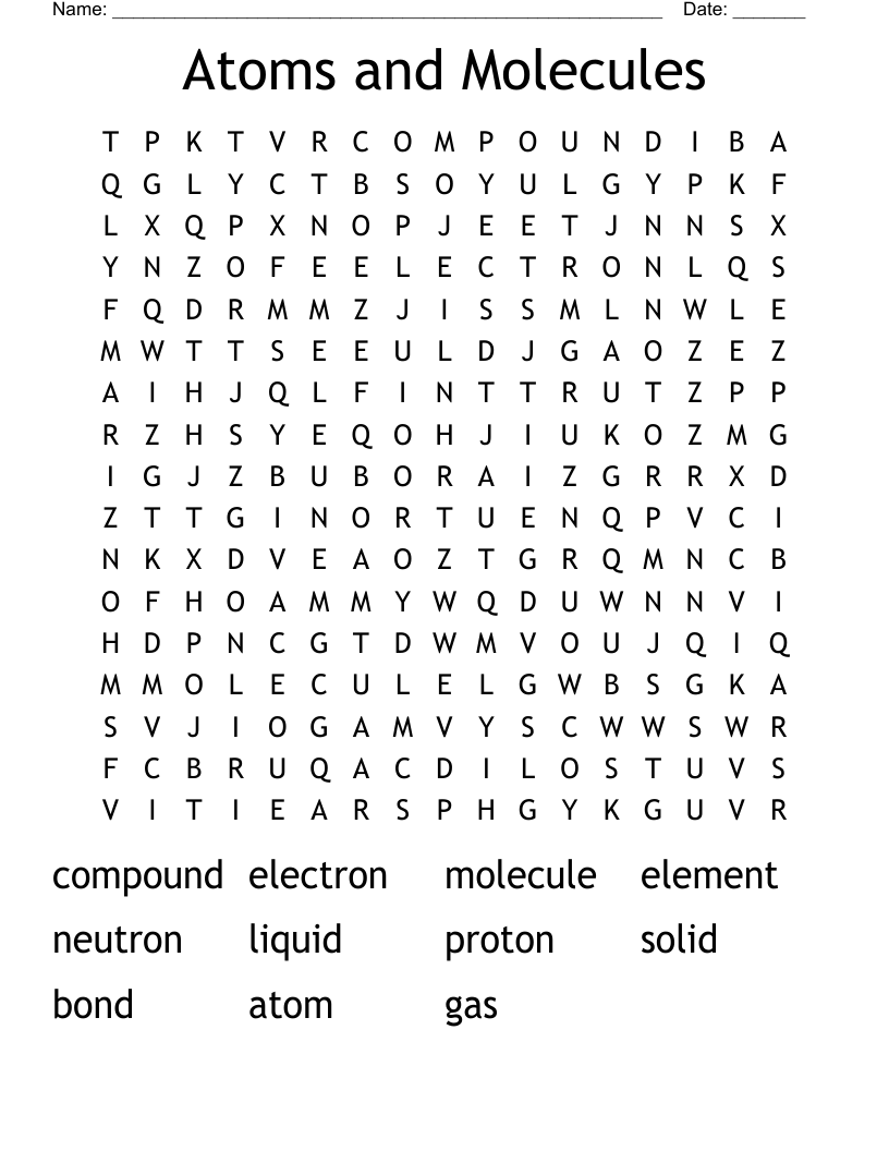 Atoms and Molecules Word Search