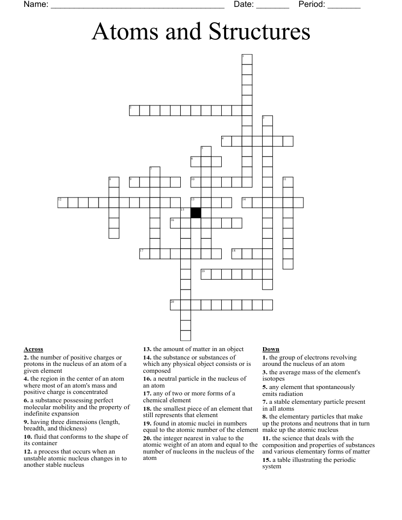 Atoms and Structures Crossword