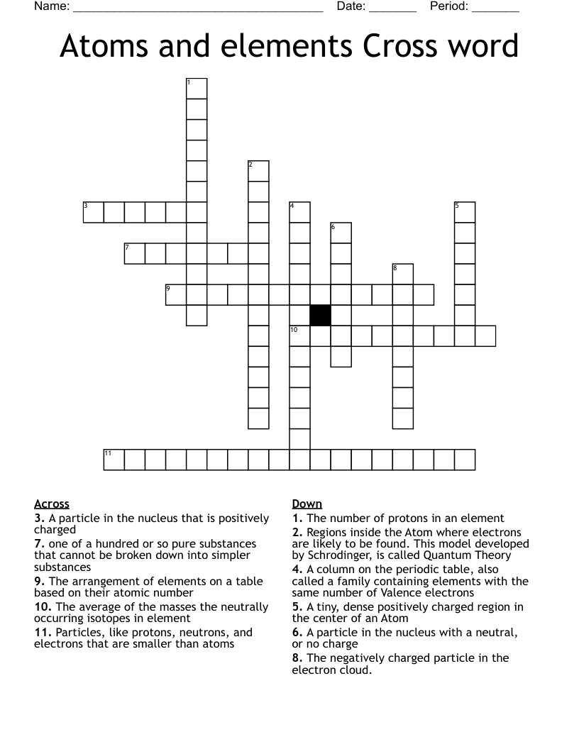 Atoms and elements Cross word