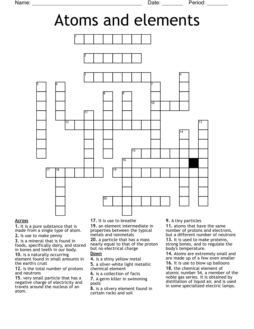 Atoms and elements  Crossword