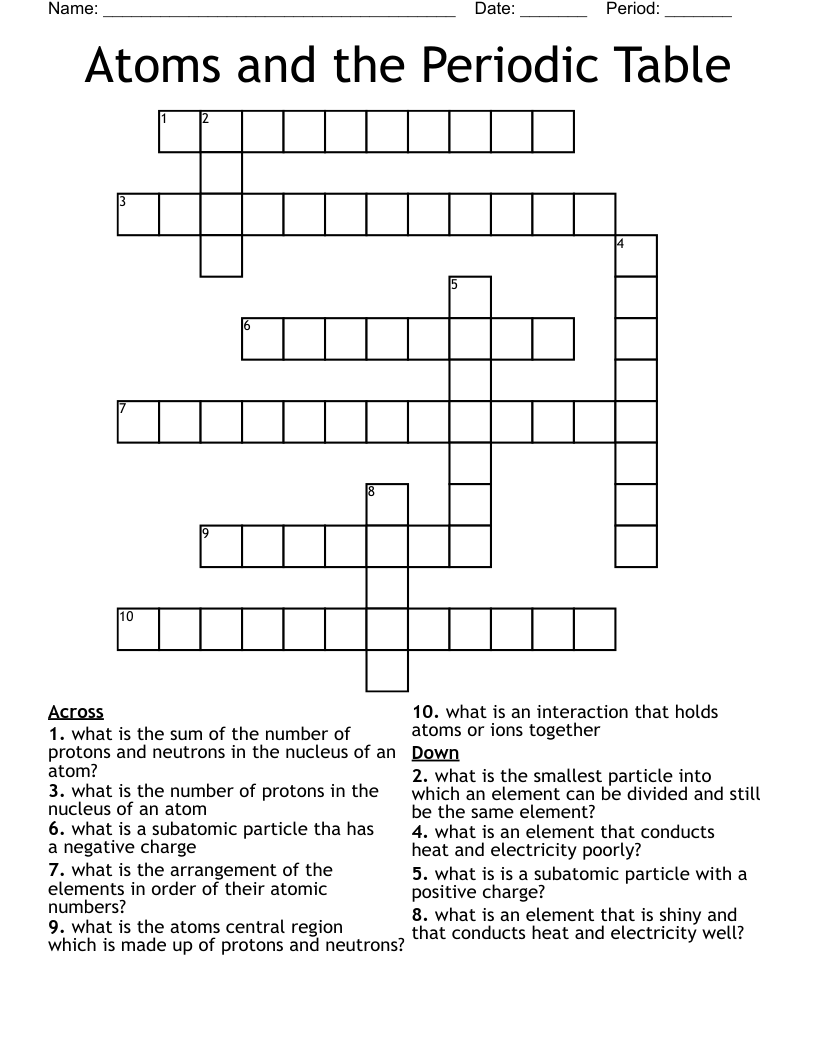 Atoms and the Periodic Table Crossword