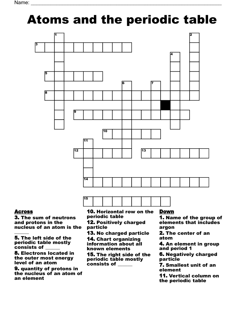 Atoms and the periodic table  Crossword