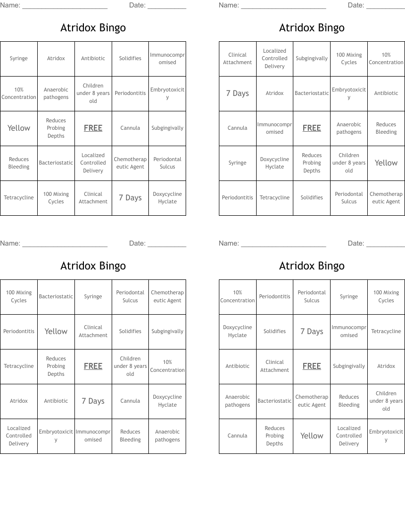 Atridox Bingo