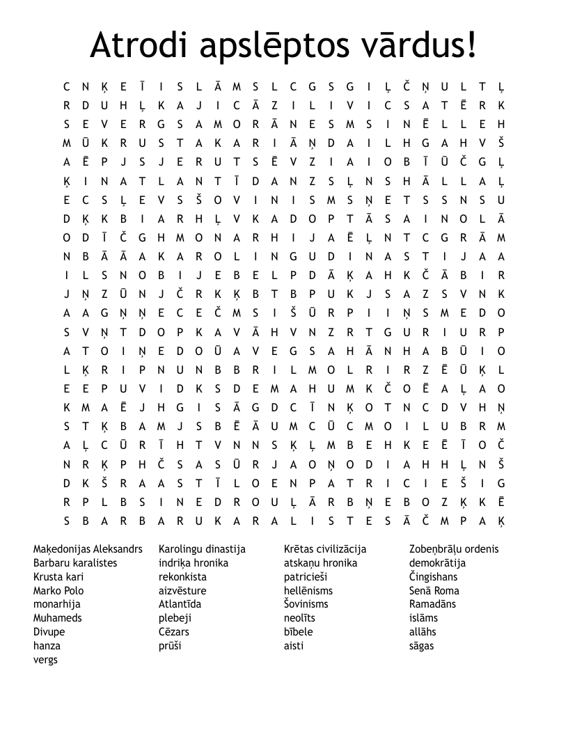 Atrodi apslēptos vārdus! Word Search