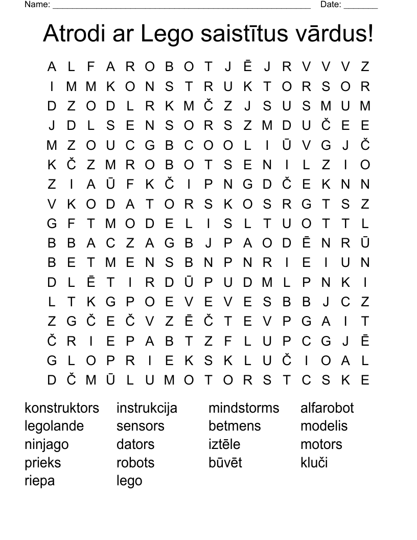 Atrodi ar Lego saistītus vārdus! Word Search
