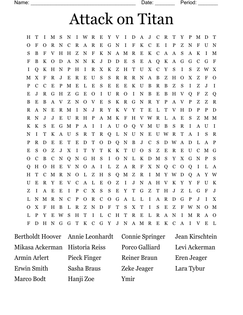 Attack on Titan Word Search