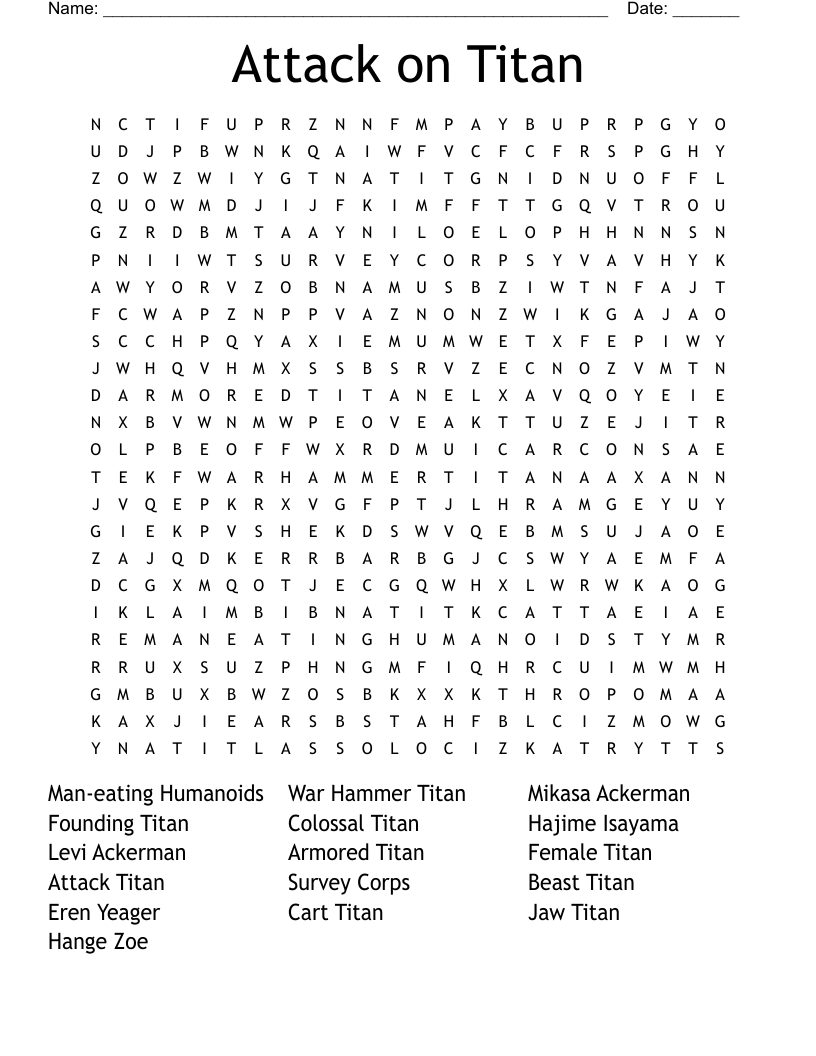 Attack on Titan Word Search