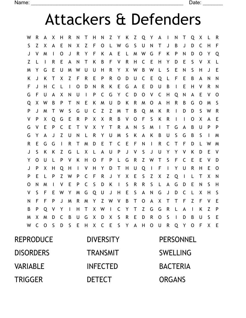 Attackers & Defenders Word Search