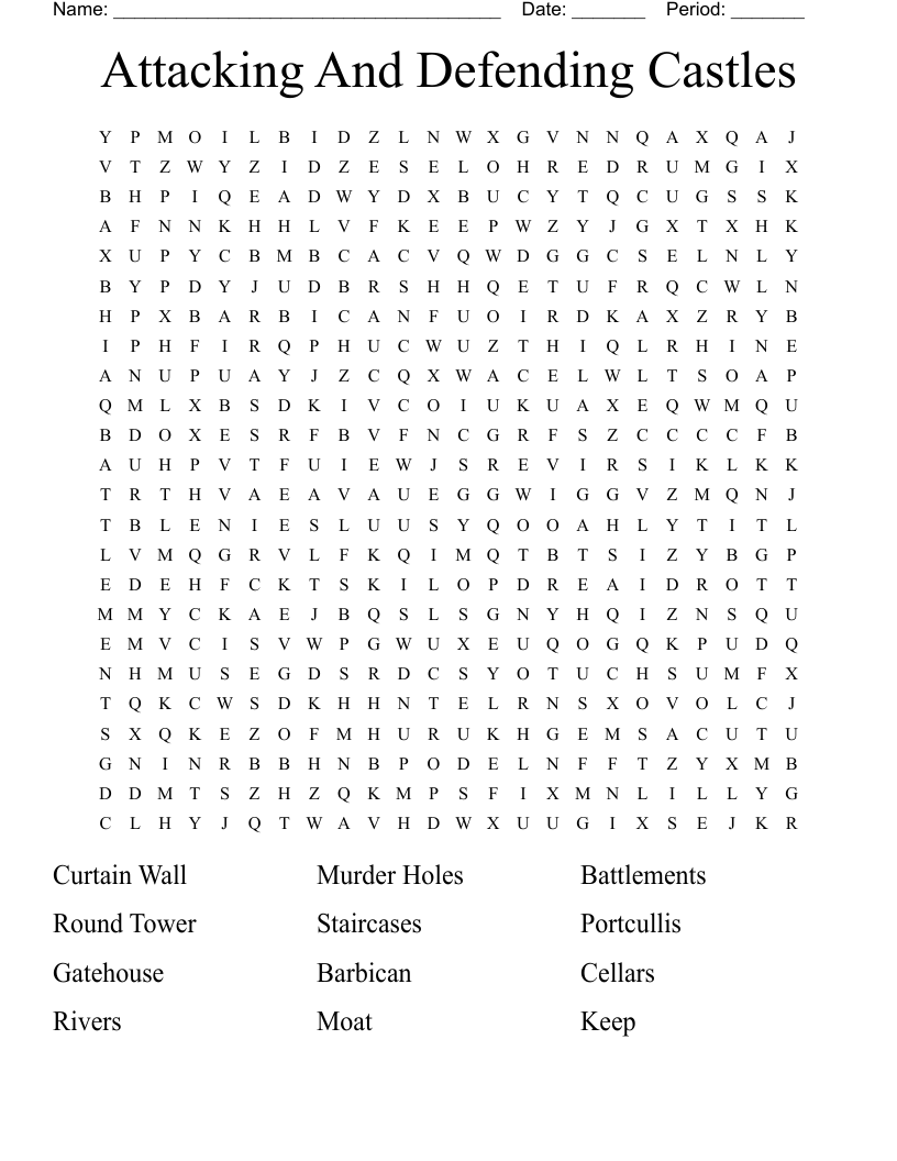 Attacking And Defending Castles  Word Search