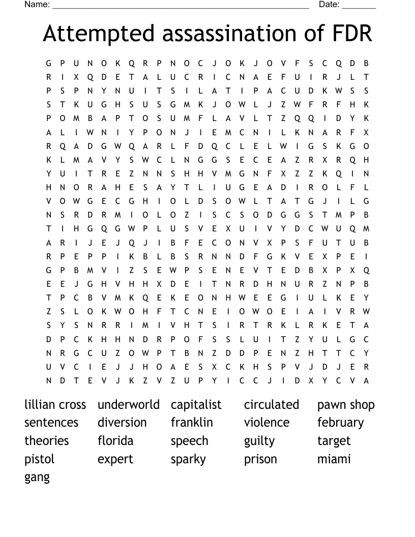 Attempted assassination of FDR Word Search