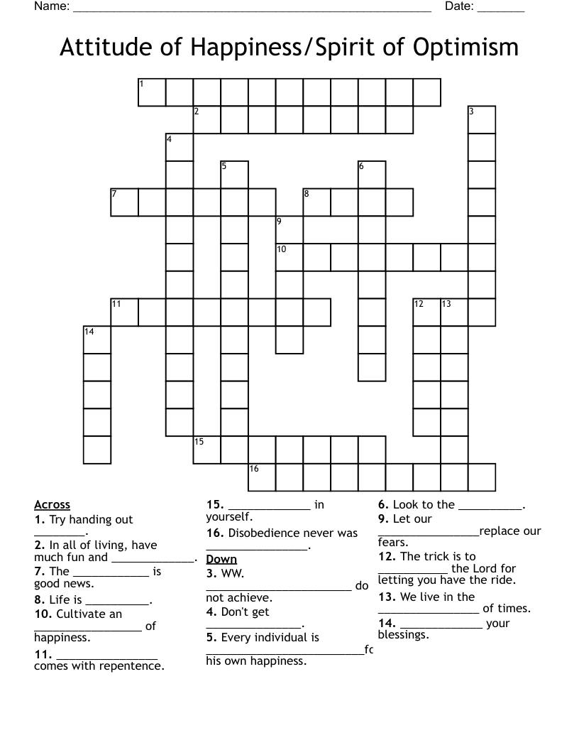 Attitude of Happiness/Spirit of Optimism Crossword