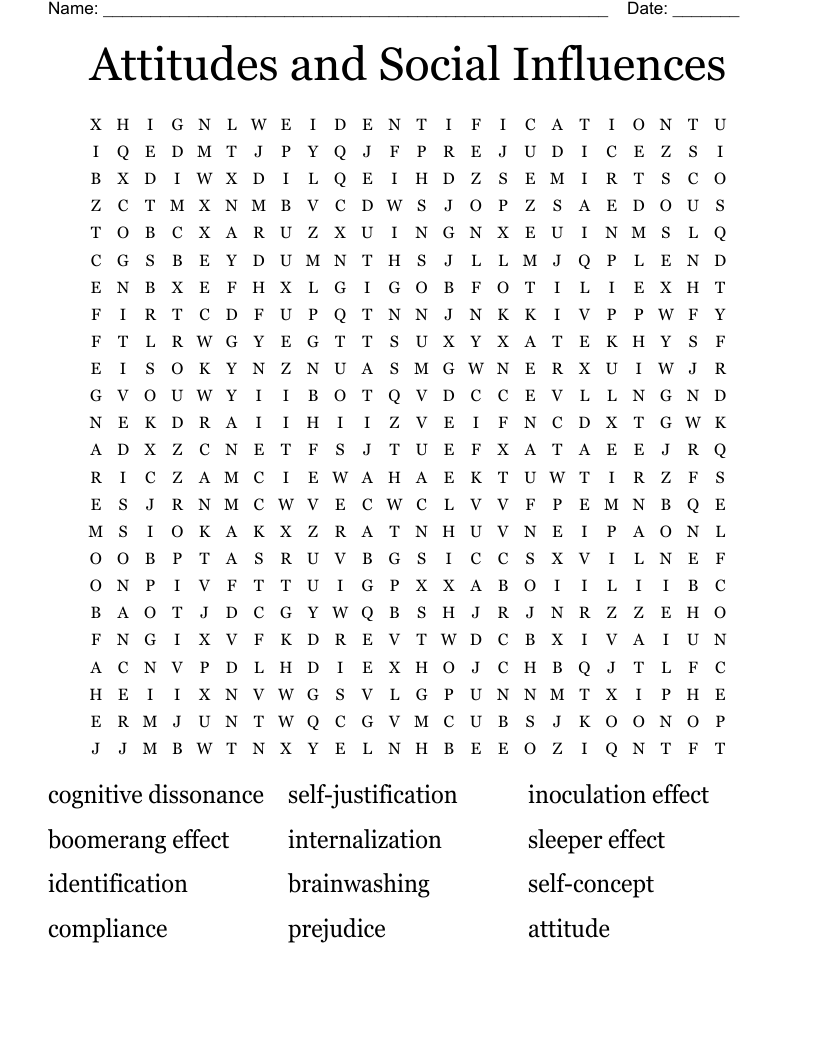 Attitudes and Social Influences  Word Search