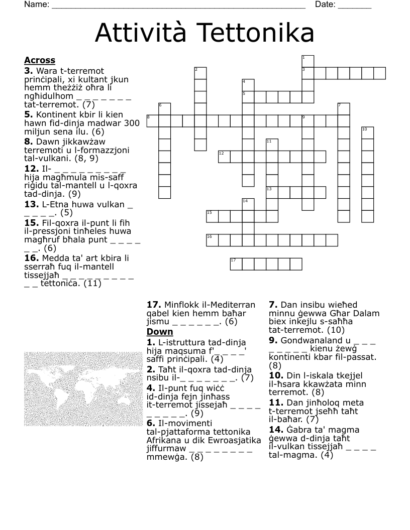 Attività Tettonika Crossword