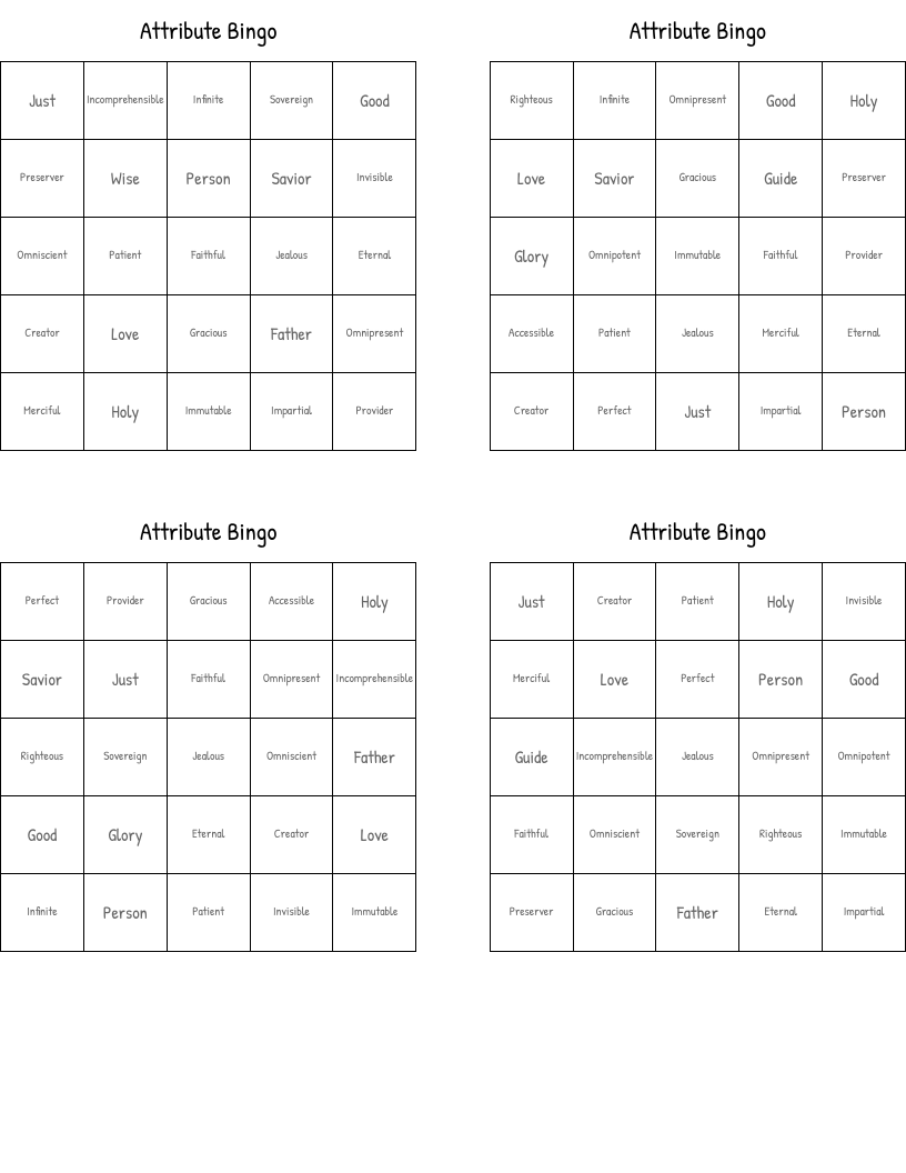 Attribute Bingo