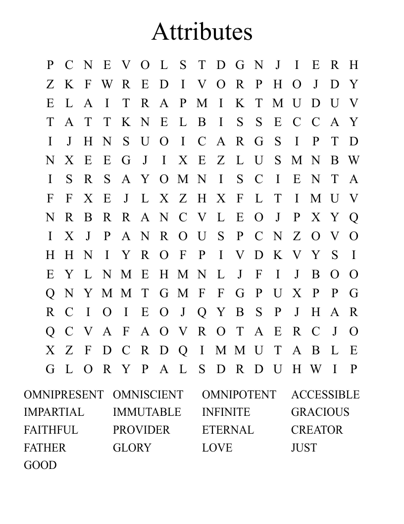 Attributes Word Search