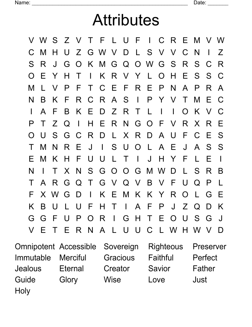 Attributes Word Search