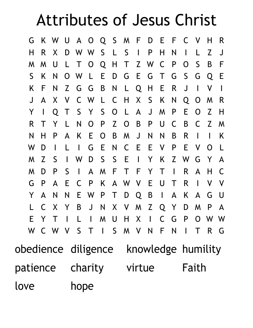 Attributes of Jesus Christ Word Search