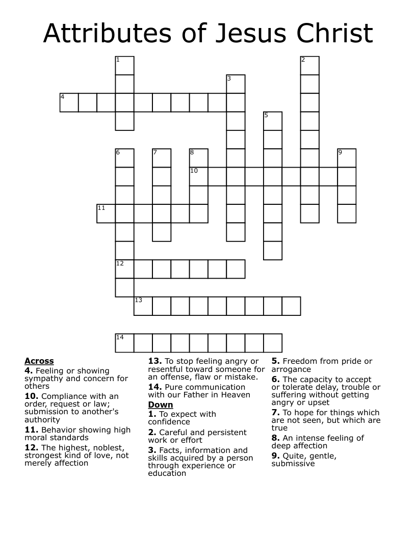 Attributes of Jesus Christ Crossword