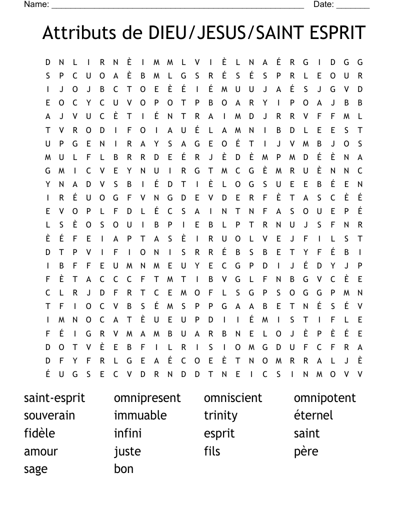 Attributs de DIEU/JESUS/SAINT ESPRIT Word Search