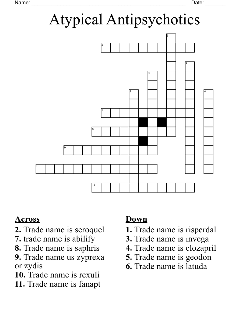 Atypical Antipsychotics Crossword