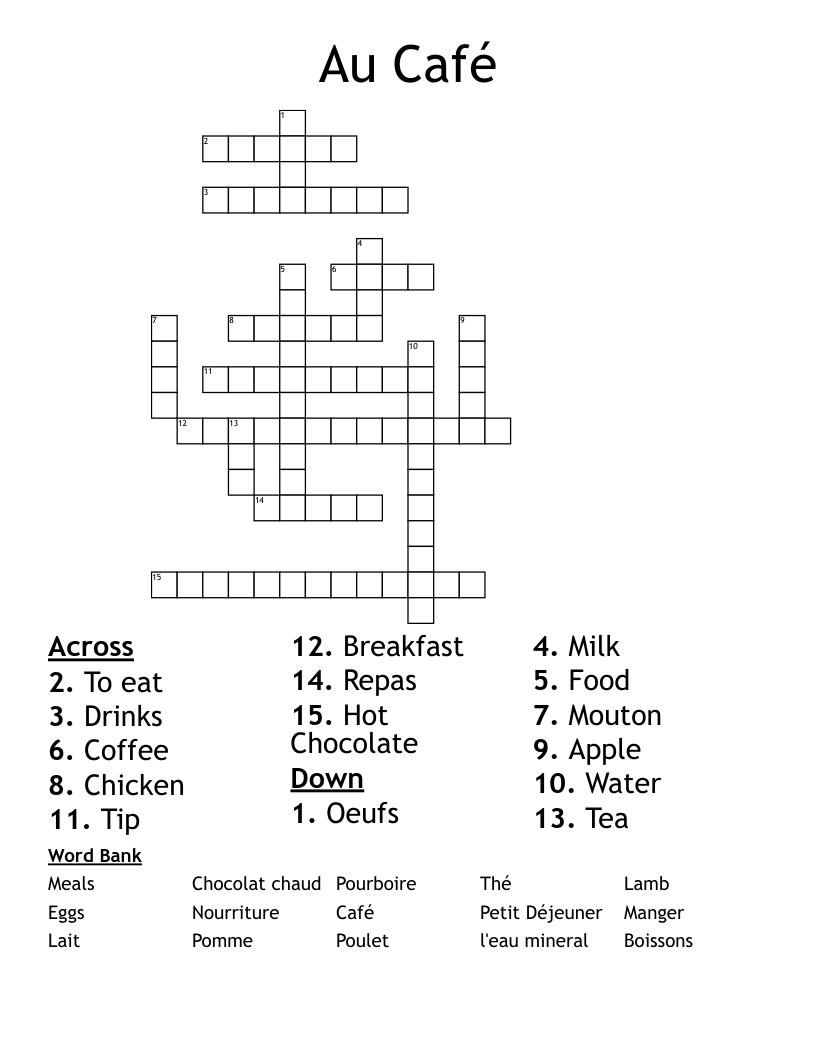 Au Café  Crossword
