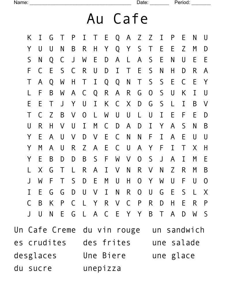 Au Cafe Word Search