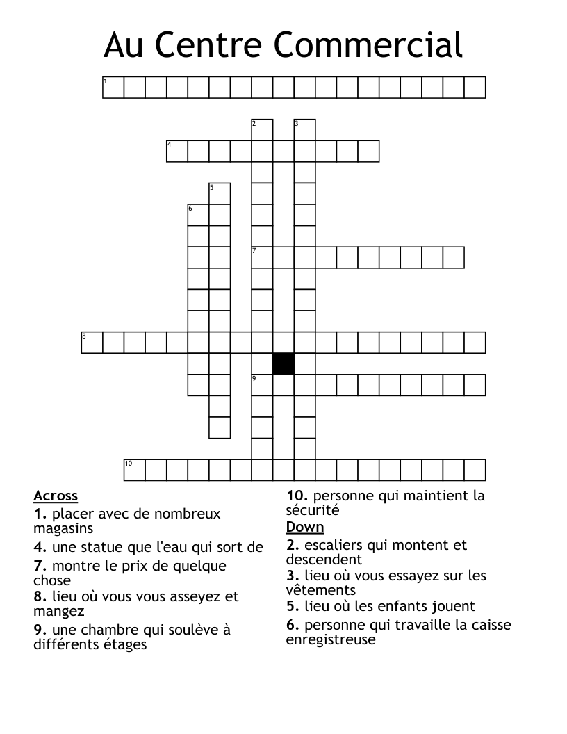 Au Centre Commercial Crossword