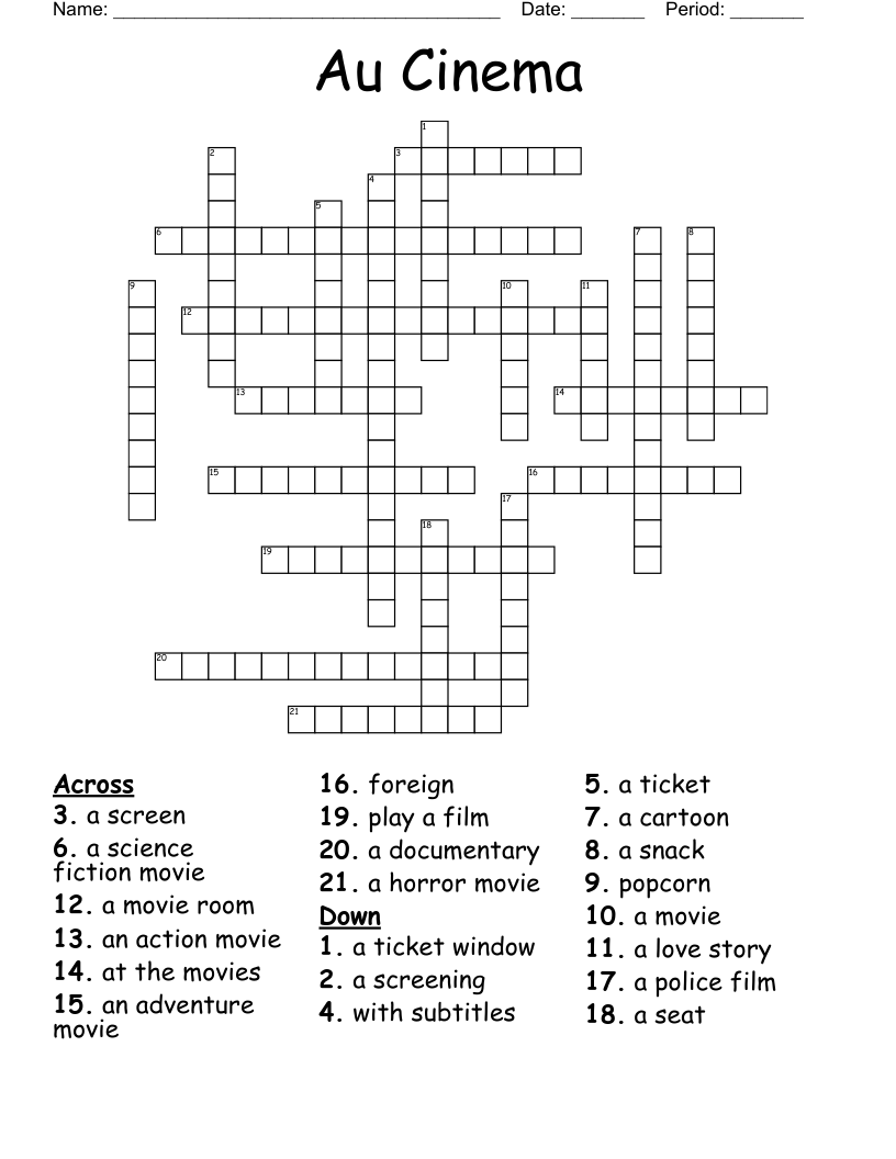 Au Cinema Crossword