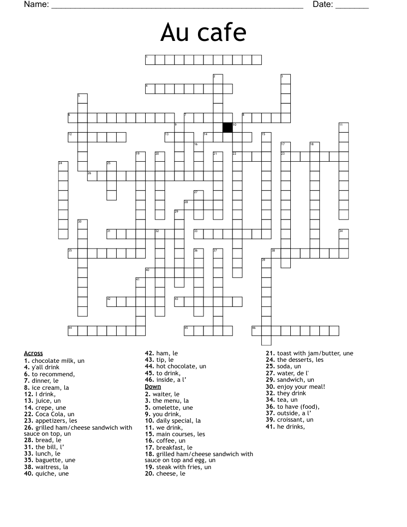 Au cafe Crossword
